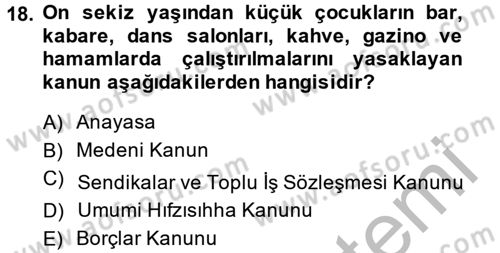 Bireysel İş Hukuku Dersi 2014 - 2015 Yılı (Final) Dönem Sonu Sınav Soruları 18. Soru