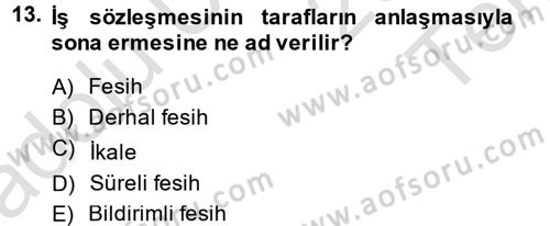 Bireysel İş Hukuku Dersi 2014 - 2015 Yılı Tek Ders Sınav Soruları 13. Soru
