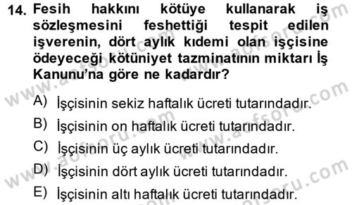 Bireysel İş Hukuku Dersi 2014 - 2015 Yılı Tek Ders Sınav Soruları 14. Soru