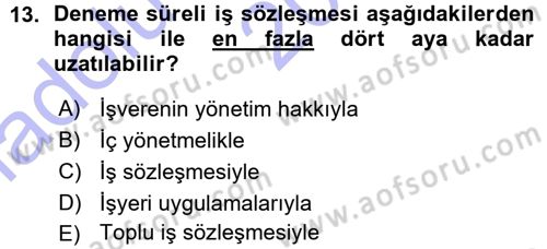 Bireysel İş Hukuku Dersi 2015 - 2016 Yılı (Vize) Ara Sınav Soruları 13. Soru