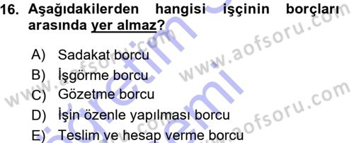 Bireysel İş Hukuku Dersi 2015 - 2016 Yılı (Vize) Ara Sınav Soruları 16. Soru