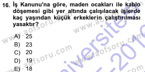 Bireysel İş Hukuku Dersi 2015 - 2016 Yılı (Final) Dönem Sonu Sınav Soruları 16. Soru