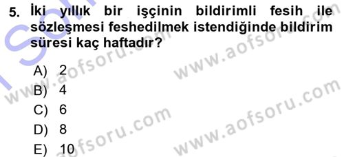 Bireysel İş Hukuku Dersi 2015 - 2016 Yılı (Final) Dönem Sonu Sınav Soruları 5. Soru