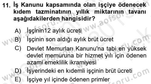 Bireysel İş Hukuku Dersi 2015 - 2016 Yılı Tek Ders Sınav Soruları 11. Soru