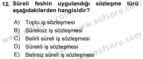 Bireysel İş Hukuku Dersi 2015 - 2016 Yılı Tek Ders Sınav Soruları 12. Soru