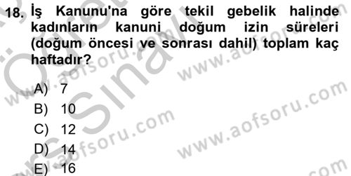 Bireysel İş Hukuku Dersi 2016 - 2017 Yılı 3 Ders Sınav Soruları 18. Soru