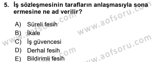 Bireysel İş Hukuku Dersi 2016 - 2017 Yılı 3 Ders Sınav Soruları 5. Soru