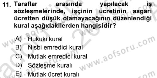 Bireysel İş Hukuku Dersi 2016 - 2017 Yılı (Vize) Ara Sınav Soruları 11. Soru