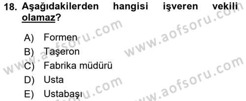 Bireysel İş Hukuku Dersi 2016 - 2017 Yılı (Vize) Ara Sınav Soruları 18. Soru