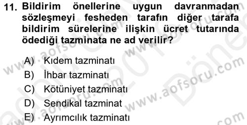 Bireysel İş Hukuku Dersi 2016 - 2017 Yılı (Final) Dönem Sonu Sınav Soruları 11. Soru