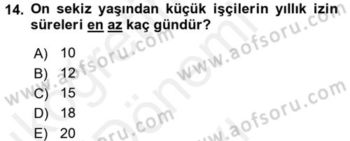 Bireysel İş Hukuku Dersi 2016 - 2017 Yılı (Final) Dönem Sonu Sınav Soruları 14. Soru