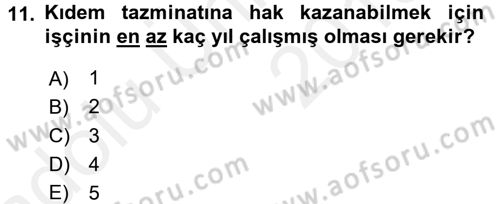Bireysel İş Hukuku Dersi 2017 - 2018 Yılı 3 Ders Sınav Soruları 11. Soru