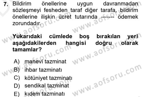 Bireysel İş Hukuku Dersi 2017 - 2018 Yılı 3 Ders Sınav Soruları 7. Soru