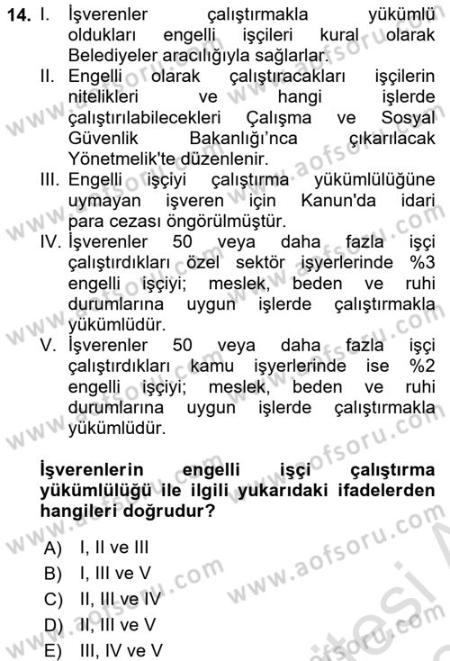 Bireysel İş Hukuku Dersi 2017 - 2018 Yılı (Vize) Ara Sınav Soruları 14. Soru