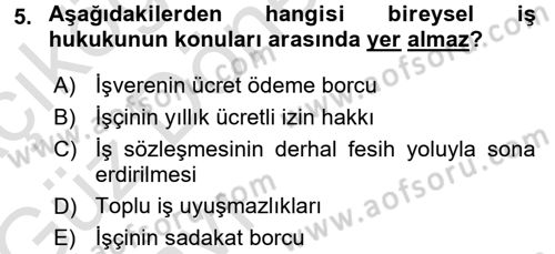 Bireysel İş Hukuku Dersi 2017 - 2018 Yılı (Vize) Ara Sınav Soruları 5. Soru