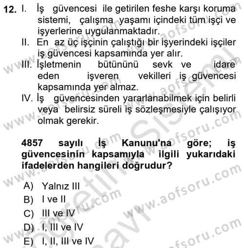 Bireysel İş Hukuku Dersi 2018 - 2019 Yılı 3 Ders Sınav Soruları 12. Soru