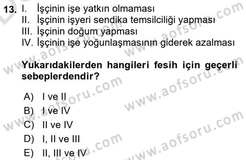 Bireysel İş Hukuku Dersi 2018 - 2019 Yılı 3 Ders Sınav Soruları 13. Soru