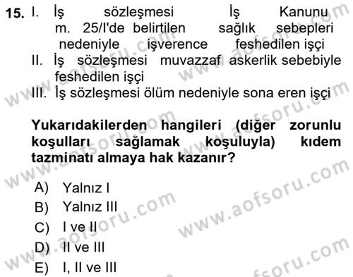 Bireysel İş Hukuku Dersi 2018 - 2019 Yılı 3 Ders Sınav Soruları 15. Soru