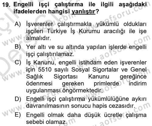 Bireysel İş Hukuku Dersi 2018 - 2019 Yılı 3 Ders Sınav Soruları 19. Soru