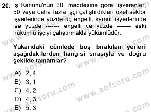 Bireysel İş Hukuku Dersi 2018 - 2019 Yılı 3 Ders Sınav Soruları 20. Soru
