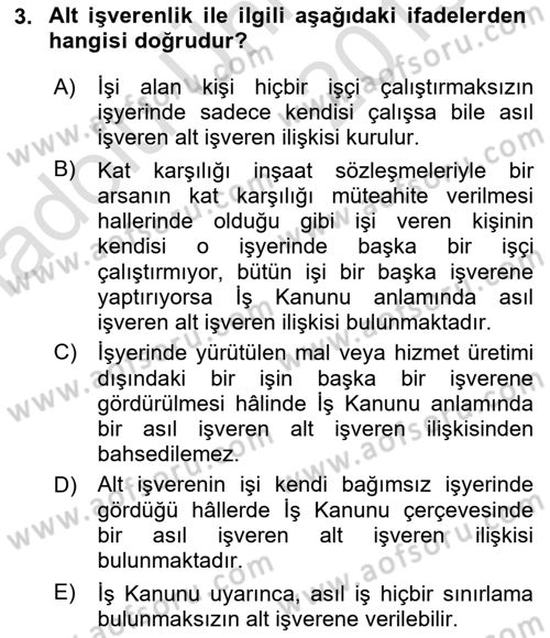 Bireysel İş Hukuku Dersi 2018 - 2019 Yılı 3 Ders Sınav Soruları 3. Soru