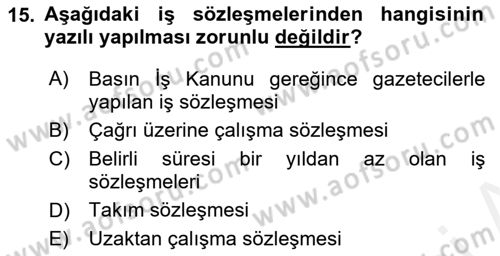 Bireysel İş Hukuku Dersi 2018 - 2019 Yılı (Vize) Ara Sınav Soruları 15. Soru