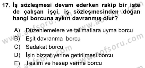 Bireysel İş Hukuku Dersi 2018 - 2019 Yılı (Vize) Ara Sınav Soruları 17. Soru
