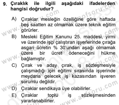 Bireysel İş Hukuku Dersi 2018 - 2019 Yılı (Vize) Ara Sınav Soruları 9. Soru