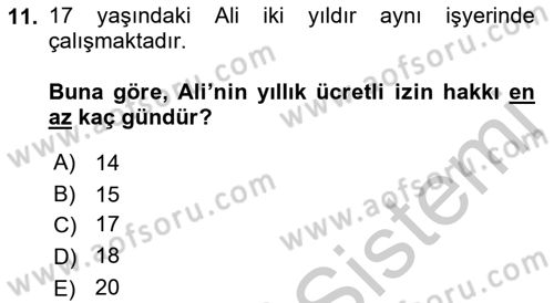 Bireysel İş Hukuku Dersi 2018 - 2019 Yılı Yaz Okulu Sınav Soruları 11. Soru