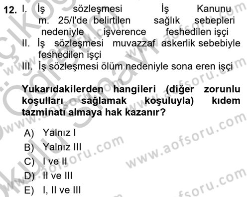 Bireysel İş Hukuku Dersi 2018 - 2019 Yılı Yaz Okulu Sınav Soruları 12. Soru