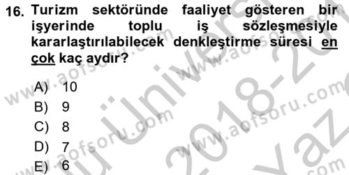 Bireysel İş Hukuku Dersi 2018 - 2019 Yılı Yaz Okulu Sınav Soruları 16. Soru