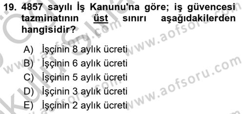 Bireysel İş Hukuku Dersi 2018 - 2019 Yılı Yaz Okulu Sınav Soruları 19. Soru