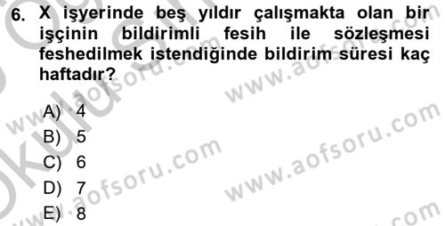Bireysel İş Hukuku Dersi 2018 - 2019 Yılı Yaz Okulu Sınav Soruları 6. Soru