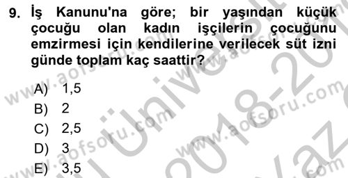 Bireysel İş Hukuku Dersi 2018 - 2019 Yılı Yaz Okulu Sınav Soruları 9. Soru