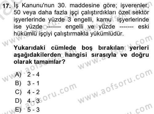 Bireysel İş Hukuku Dersi 2019 - 2020 Yılı (Vize) Ara Sınav Soruları 17. Soru