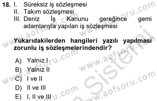 Bireysel İş Hukuku Dersi Ara Sınavı Deneme Sınav Soruları 18. Soru