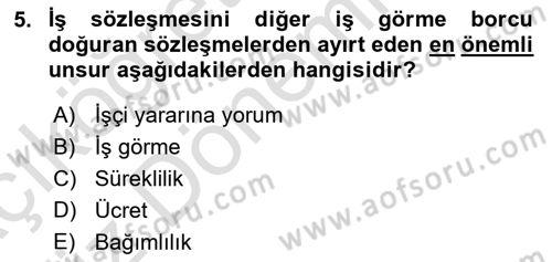 Bireysel İş Hukuku Dersi Ara Sınavı Deneme Sınav Soruları 5. Soru