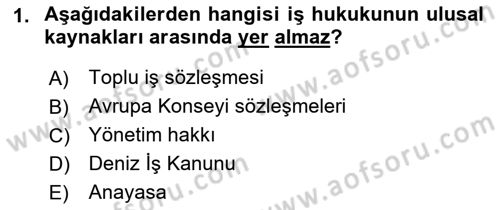 Bireysel İş Hukuku Dersi 2019 - 2020 Yılı (Final) Dönem Sonu Sınav Soruları 1. Soru