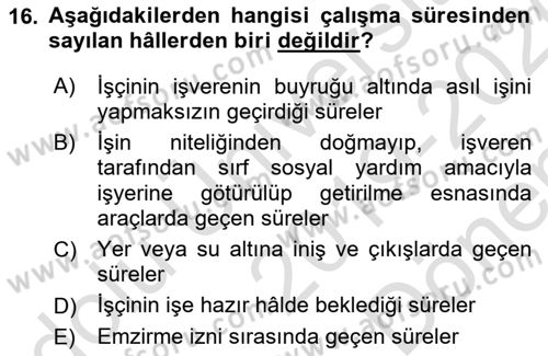 Bireysel İş Hukuku Dersi 2019 - 2020 Yılı (Final) Dönem Sonu Sınav Soruları 16. Soru