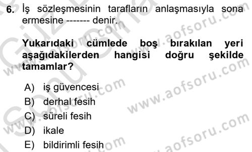 Bireysel İş Hukuku Dersi 2019 - 2020 Yılı (Final) Dönem Sonu Sınav Soruları 6. Soru