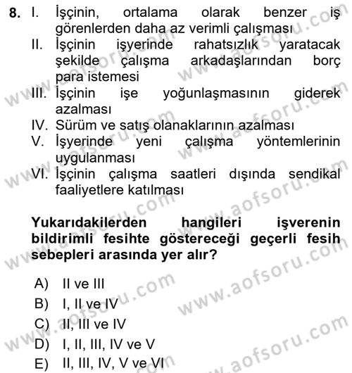 Bireysel İş Hukuku Dersi 2019 - 2020 Yılı (Final) Dönem Sonu Sınav Soruları 8. Soru