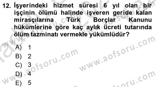 Bireysel İş Hukuku Dersi 2020 - 2021 Yılı Yaz Okulu Sınav Soruları 12. Soru