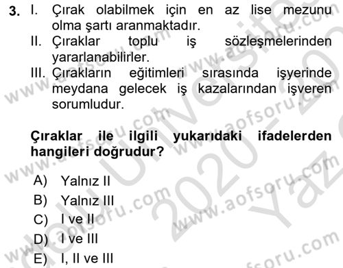 Bireysel İş Hukuku Dersi 2020 - 2021 Yılı Yaz Okulu Sınav Soruları 3. Soru