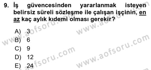 Bireysel İş Hukuku Dersi 2020 - 2021 Yılı Yaz Okulu Sınav Soruları 9. Soru