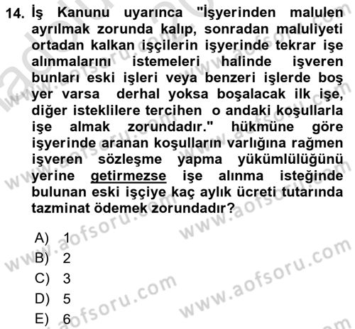 Bireysel İş Hukuku Dersi 2021 - 2022 Yılı (Vize) Ara Sınav Soruları 14. Soru