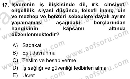 Bireysel İş Hukuku Dersi 2021 - 2022 Yılı (Vize) Ara Sınav Soruları 17. Soru