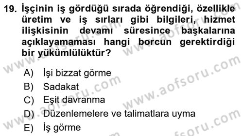 Bireysel İş Hukuku Dersi 2021 - 2022 Yılı (Vize) Ara Sınav Soruları 19. Soru
