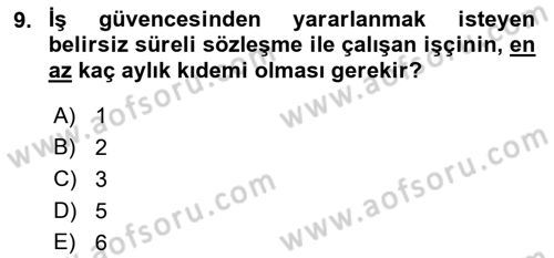 Bireysel İş Hukuku Dersi 2021 - 2022 Yılı (Final) Dönem Sonu Sınav Soruları 9. Soru