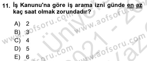 Bireysel İş Hukuku Dersi 2021 - 2022 Yılı Yaz Okulu Sınav Soruları 11. Soru