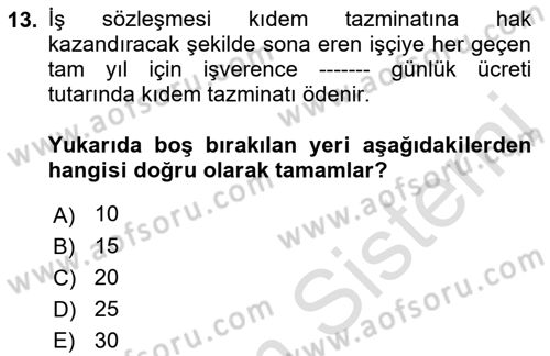 Bireysel İş Hukuku Dersi 2021 - 2022 Yılı Yaz Okulu Sınav Soruları 13. Soru